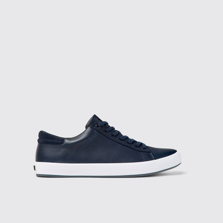 Side view of Andratx Blue leather and nubuck sneakers for men