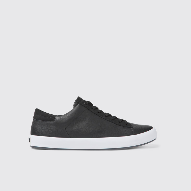 Side view of Andratx Black leather and nubuck sneakers for men