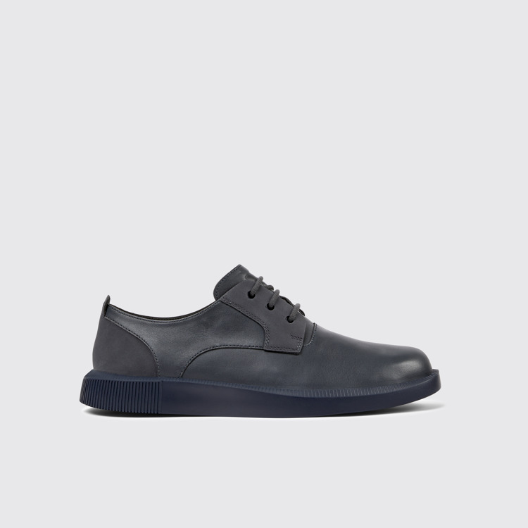 Side view of Bill Dark gray leather and nubuck shoes for men