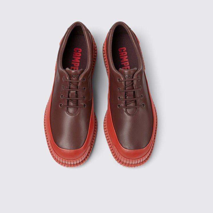 Overhead view of Pix Red and brown shoes for men