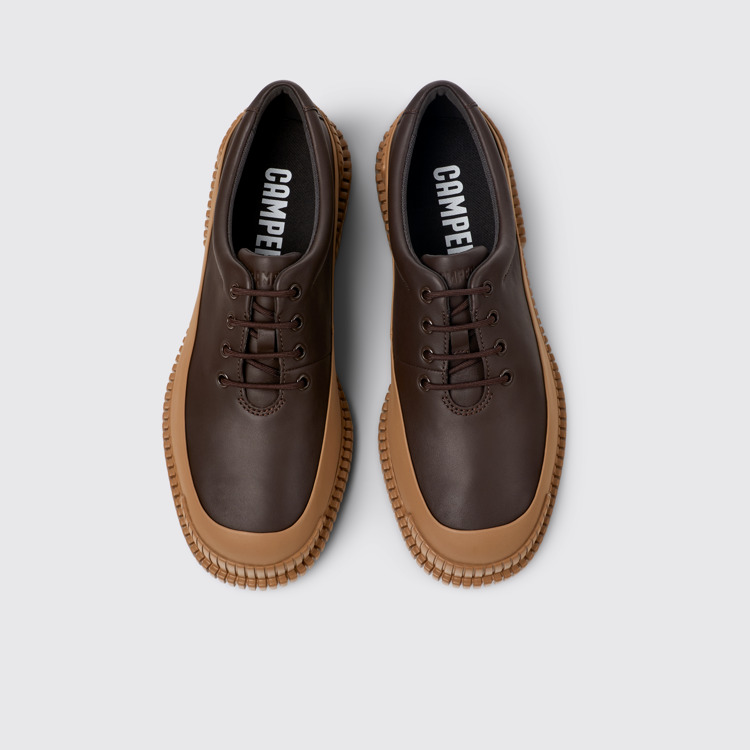 Overhead view of Pix Brown Leather Shoe for Men