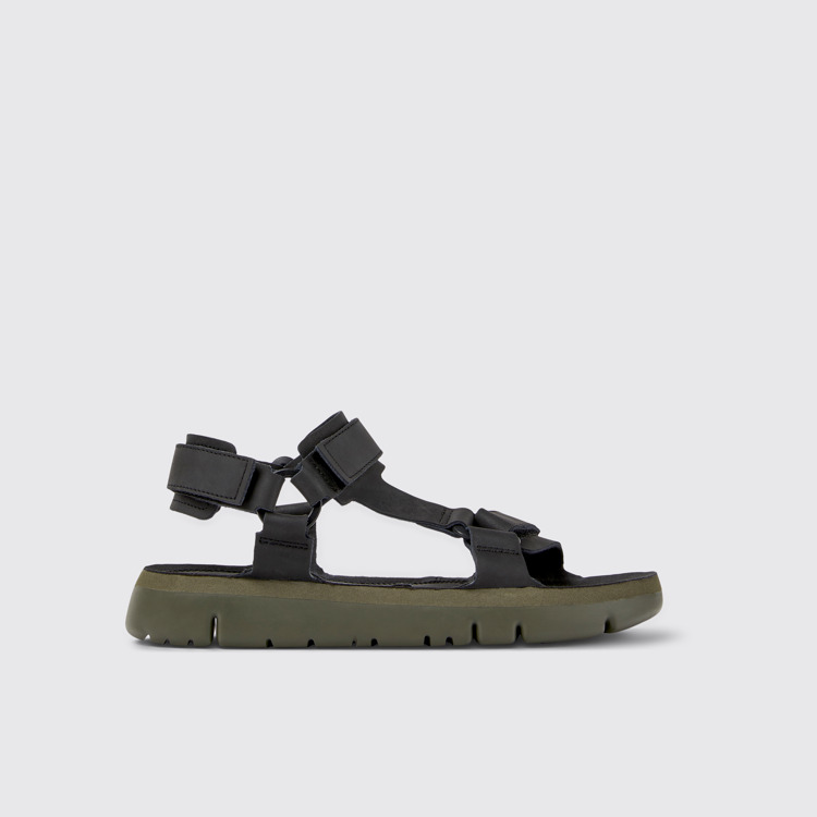 Side view of Oruga Black leather sandals for men