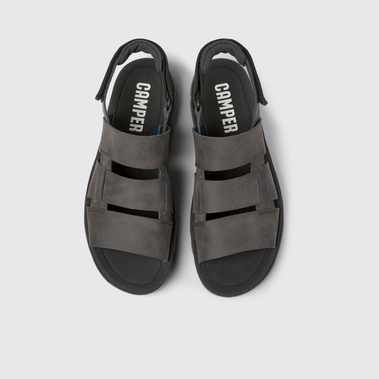 Oruga Bruine leren en stoffen herensandalen