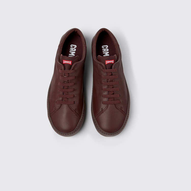 Overhead view of Peu Touring Burgundy leather sneakers for men