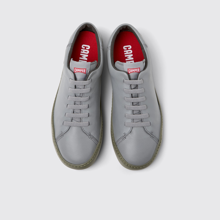 Overhead view of Peu Touring Gray Leather Sneakers for Men.