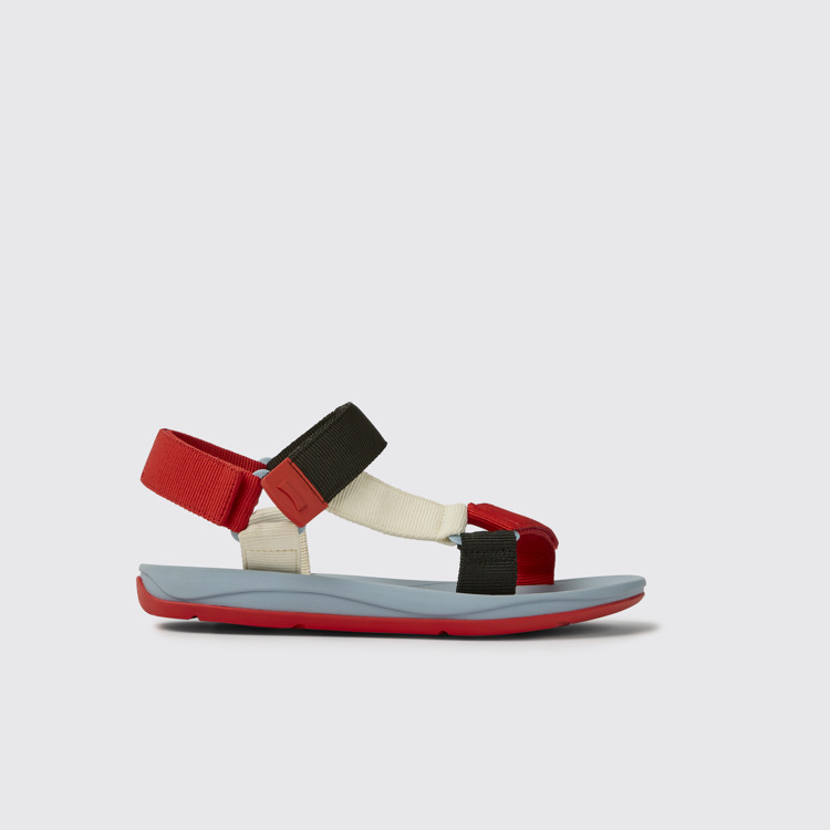 Side view of Match Red, white, and black recycled PET sandals for men