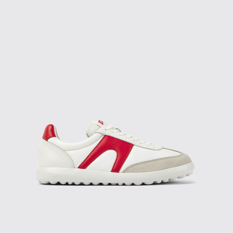 Side view of Pelotas XLite White and red textile and leather sneakers for men