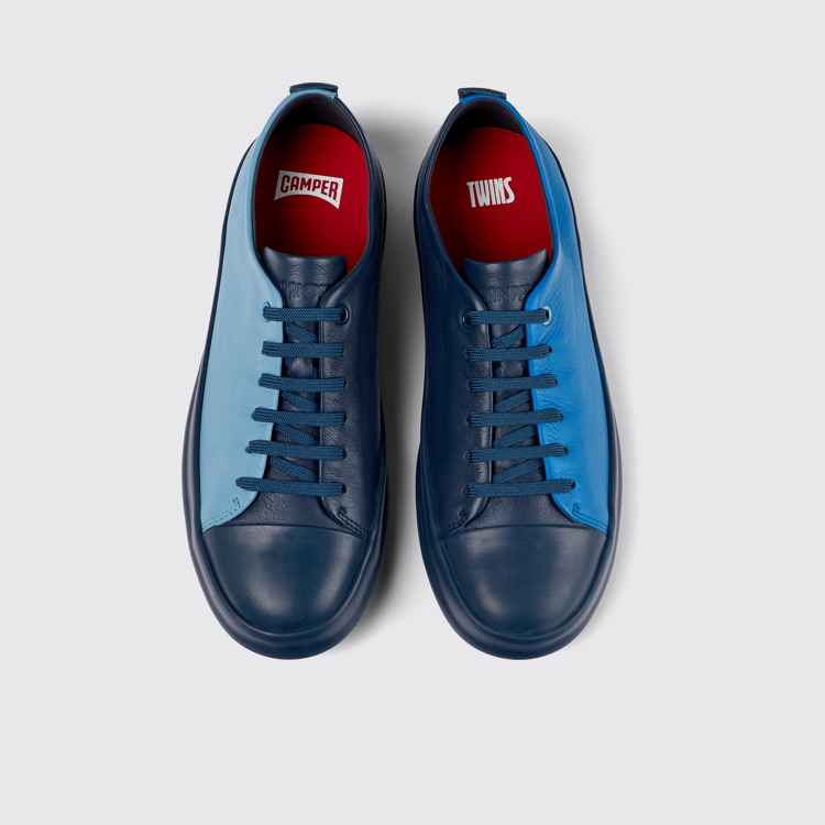 Overhead view of Twins Blue Leather Sneaker for Men