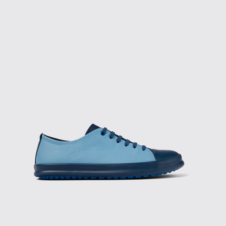 Side view of Twins Blue Leather Sneaker for Men