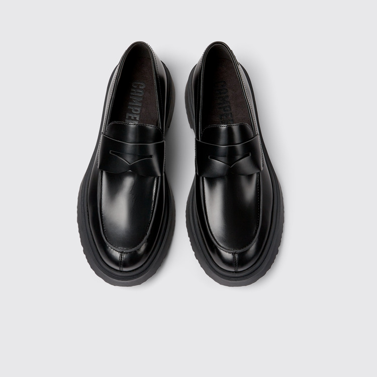 Overhead view of Walden Black leather loafers for men