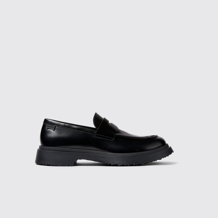 Side view of Walden Black leather loafers for men