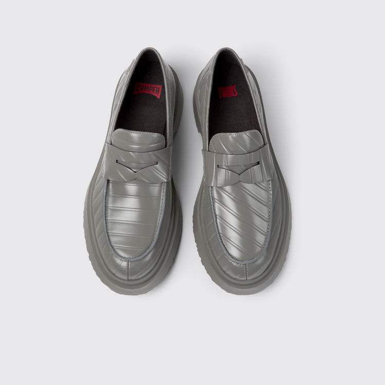 Overhead view of Twins Gray leather loafers for men