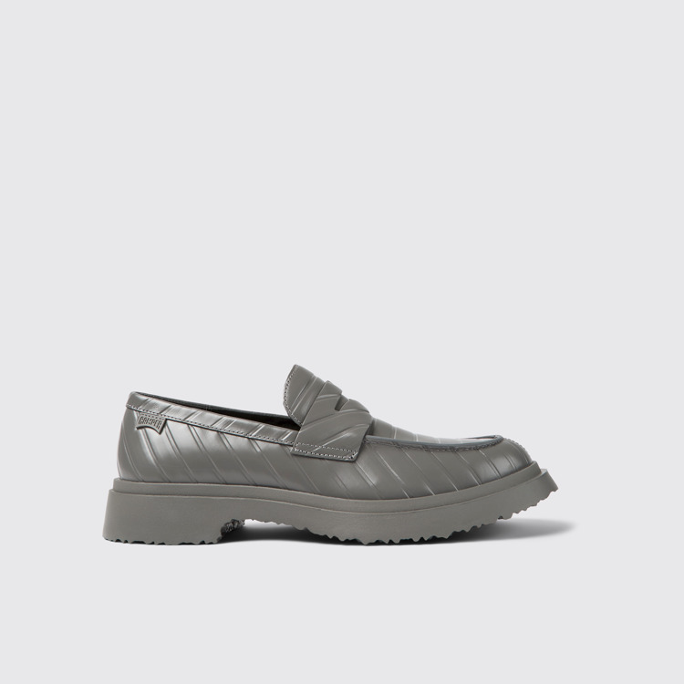 Side view of Twins Gray leather loafers for men