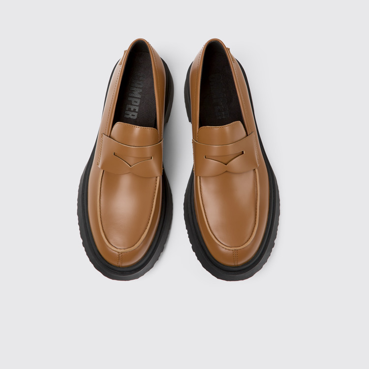 Overhead view of Walden Brown leather loafers for men