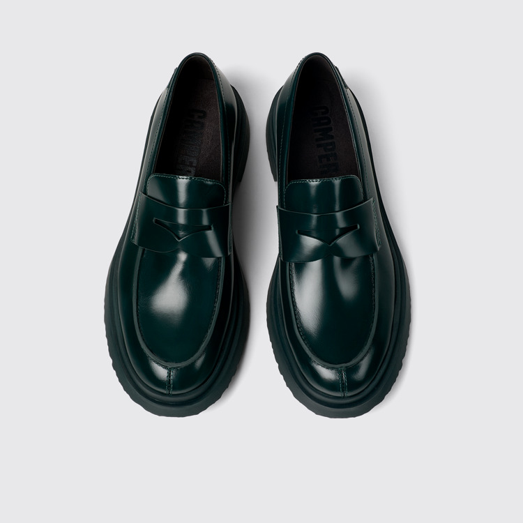 Overhead view of Walden Green leather loafers for men