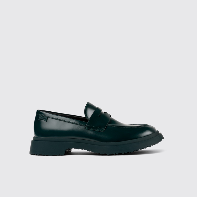 Side view of Walden Green leather loafers for men