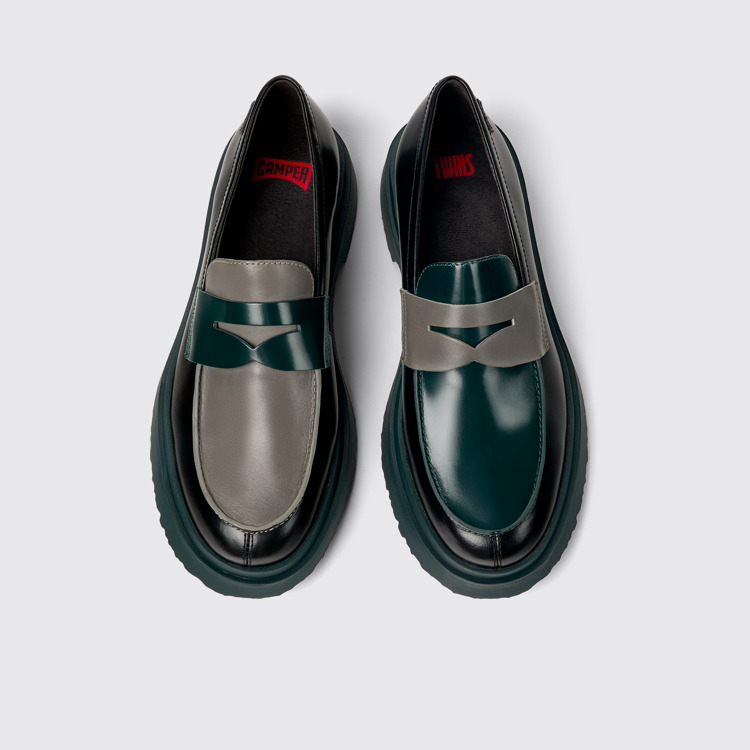 Overhead view of Twins Black and gray leather loafers for men