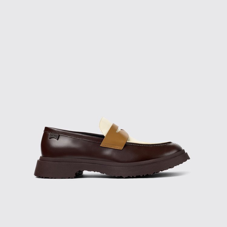 Side view of Twins Brown and white leather loafers for men