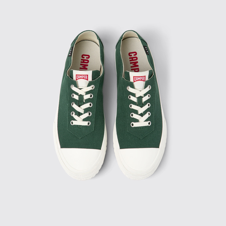 Overhead view of Camaleon Green recycled cotton sneakers for men