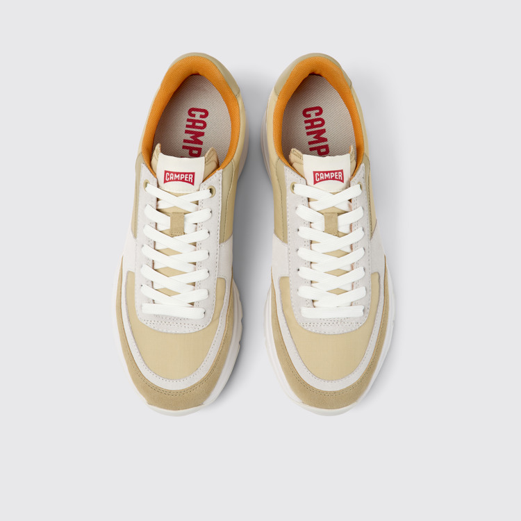 Overhead view of Drift Beige and white nubuck sneakers for men