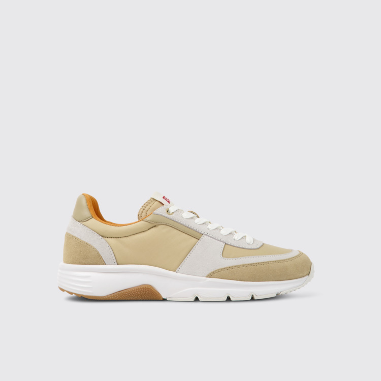 Side view of Drift Beige and white nubuck sneakers for men