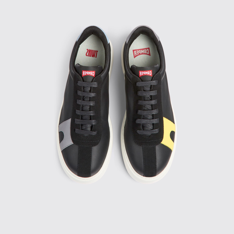 Overhead view of Twins Black leather and nubuck sneakers for men