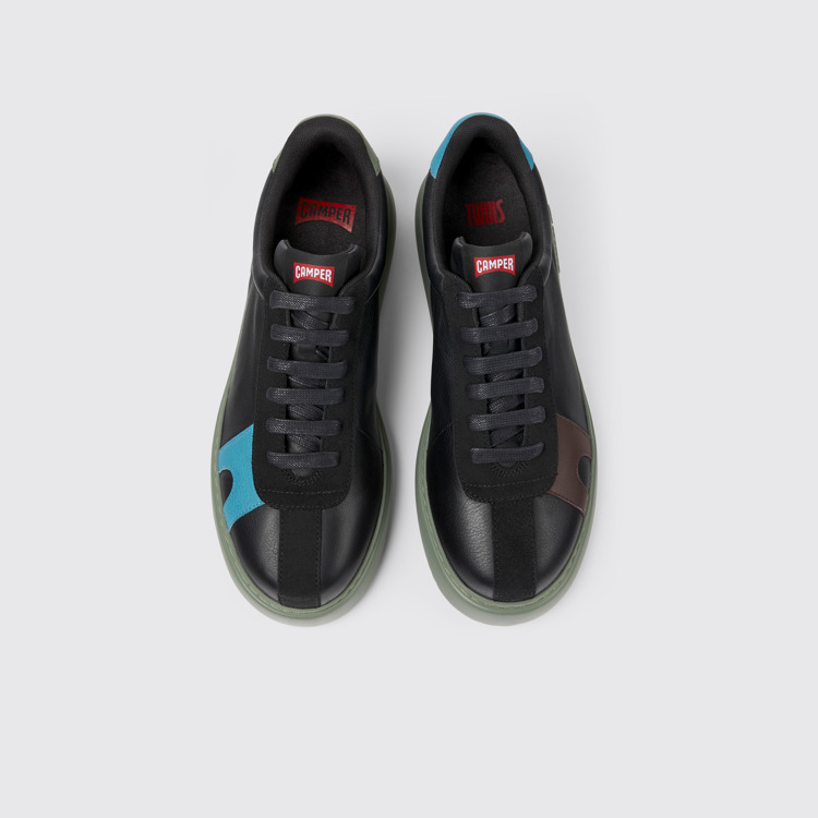 Overhead view of Twins Black leather and nubuck sneakers for men