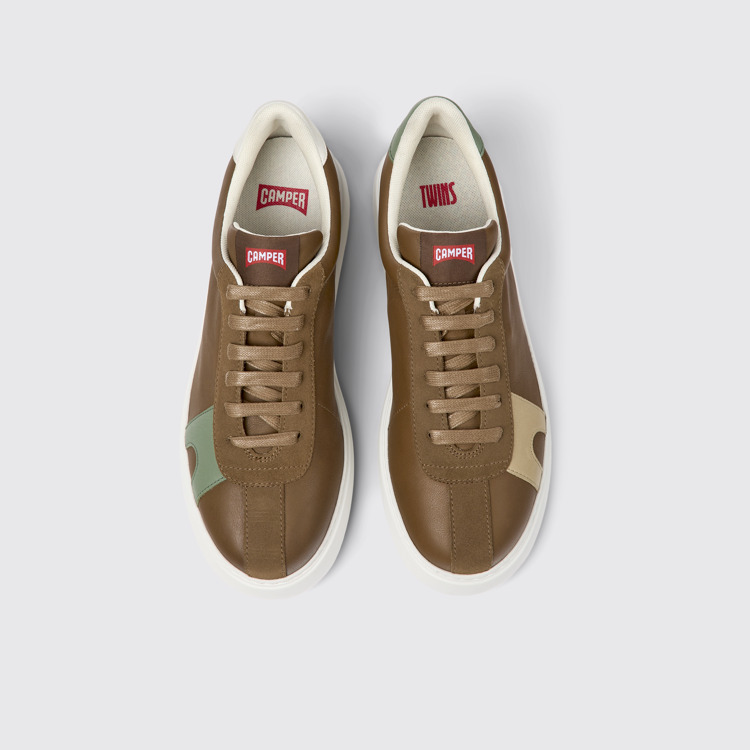 Overhead view of Twins Brown leather and nubuck sneakers for men