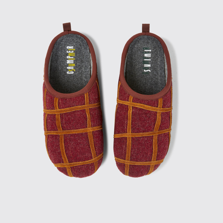 Overhead view of Twins Burgundy wool men’s slippers