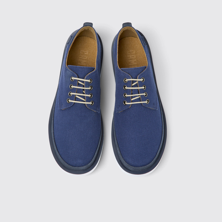 Overhead view of Wagon Blue textile and nubuck shoes for men