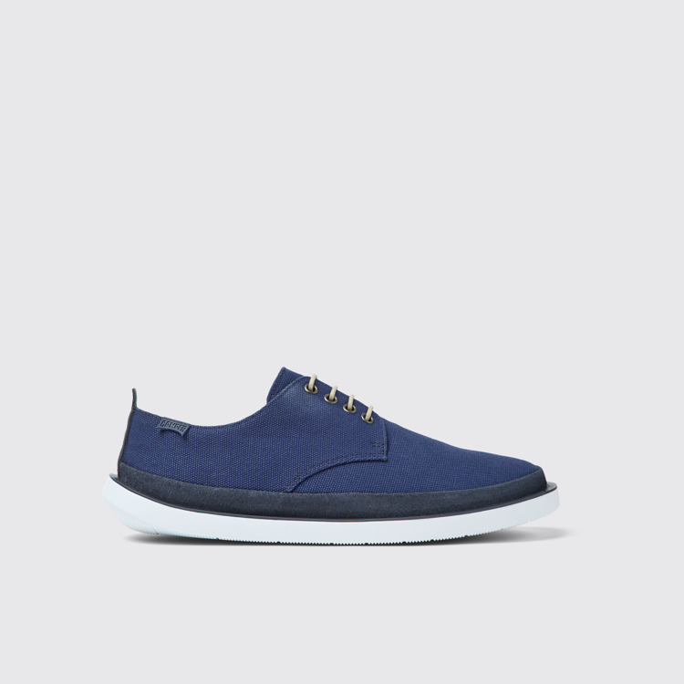 Side view of Wagon Blue textile and nubuck shoes for men