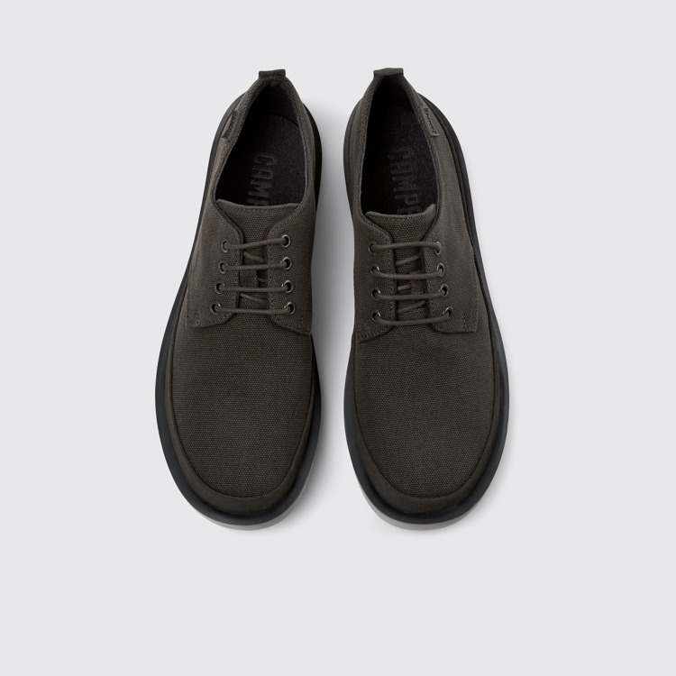 Overhead view of Wagon Gray Recycled Cotton and Nubuck Shoes for Men.