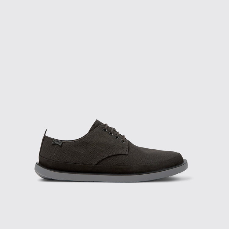 Side view of Wagon Gray Recycled Cotton and Nubuck Shoes for Men.