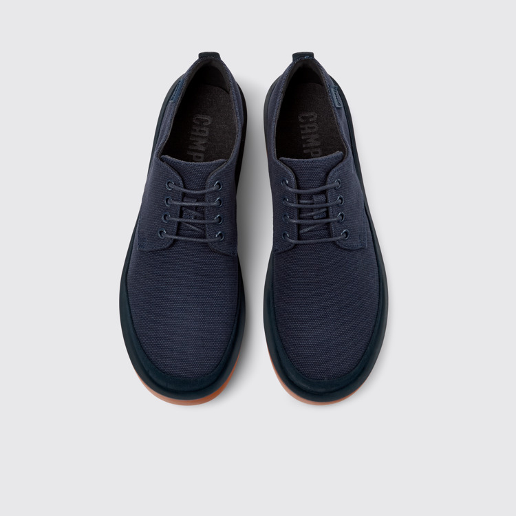 Overhead view of Wagon Blue Recycled Cotton and Nubuck Shoes for Men.