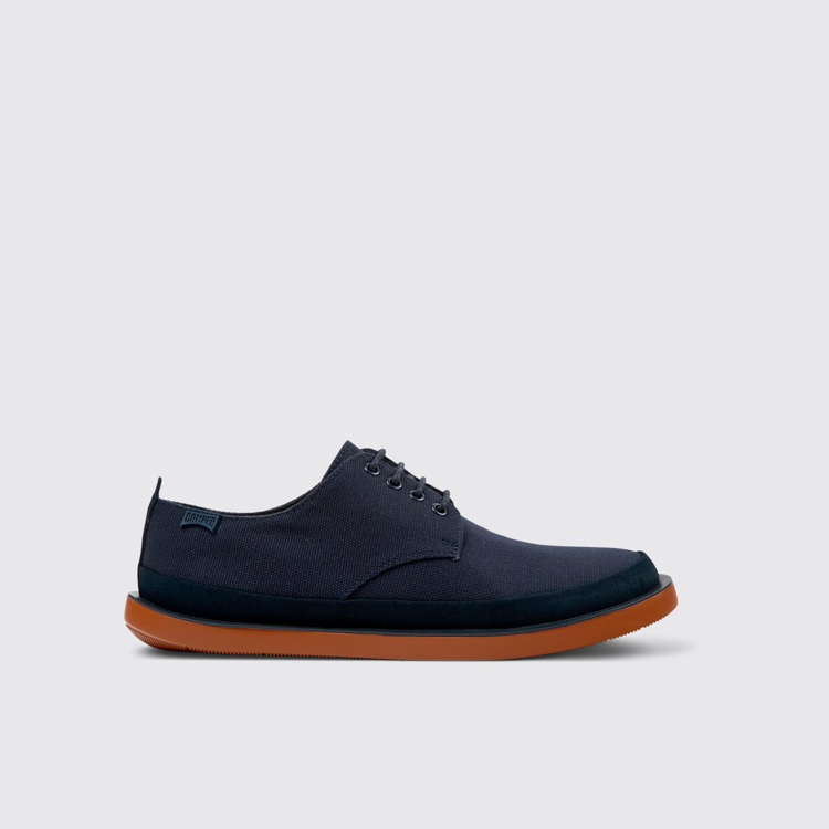 Side view of Wagon Blue Recycled Cotton and Nubuck Shoes for Men.