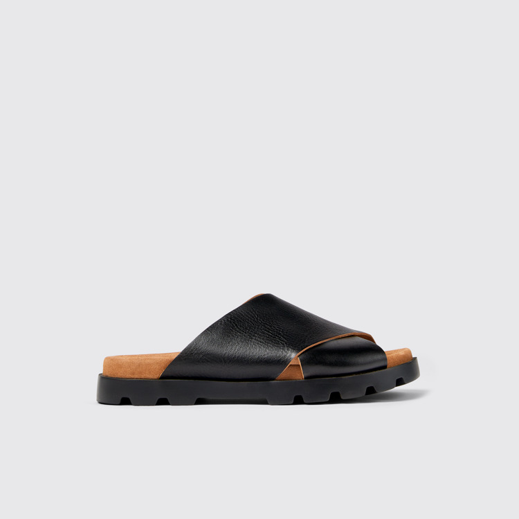 Side view of Brutus Sandal Black Leather Cross-strap Sandal for Men