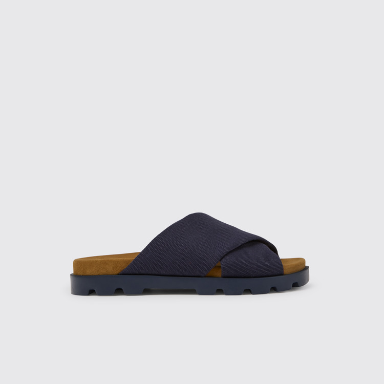 Side view of Brutus Sandal Blue recycled cotton sandals for men