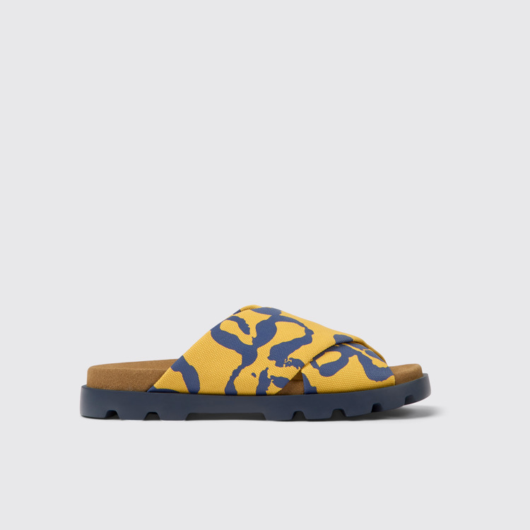 Side view of Brutus Sandal Orange and blue recycled cotton sandals for men