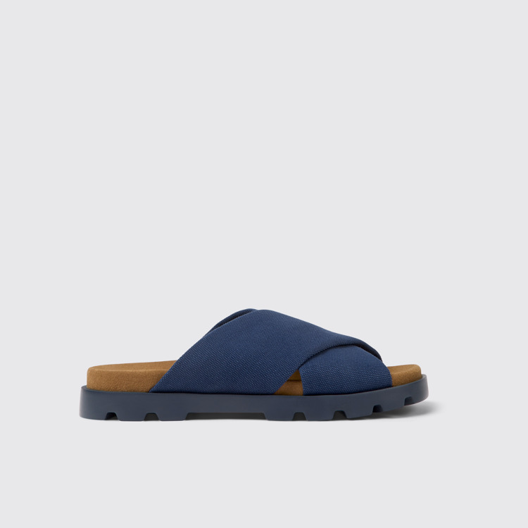 Side view of Brutus Sandal Blue recycled cotton sandals for men