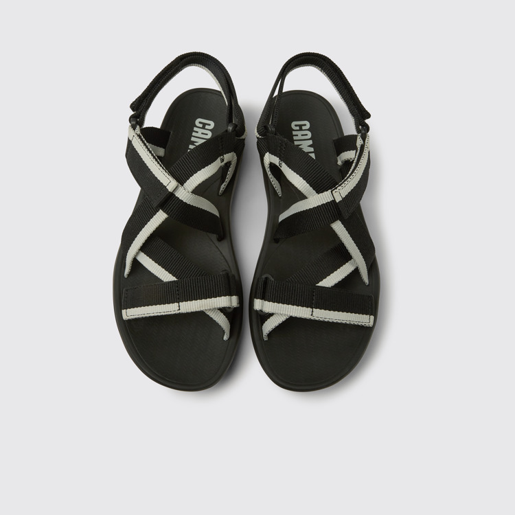 Overhead view of Match Black and white recycled PET sandals for men