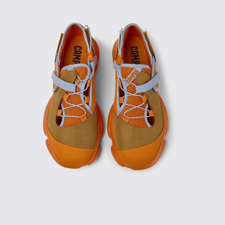 Overhead view of Karst Orange and brown textile shoes for men