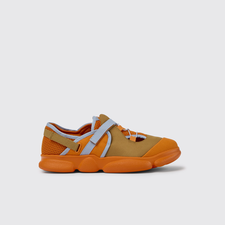 Side view of Karst Orange and brown textile shoes for men