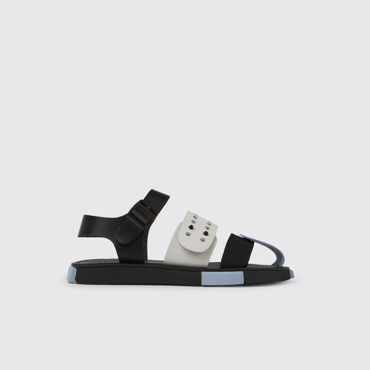 Side view of Set Black and white leather sandals for men