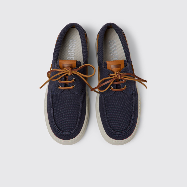 Overhead view of Runner Blue recycled cotton shoes for men