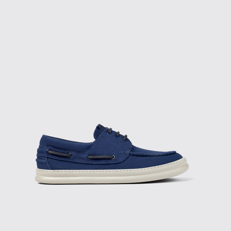 Side view of Runner Blue Textile Boat Shoe for Men