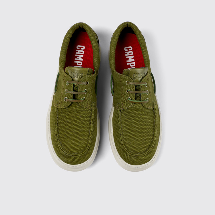 Overhead view of Runner Green Textile Boat Shoe for Men