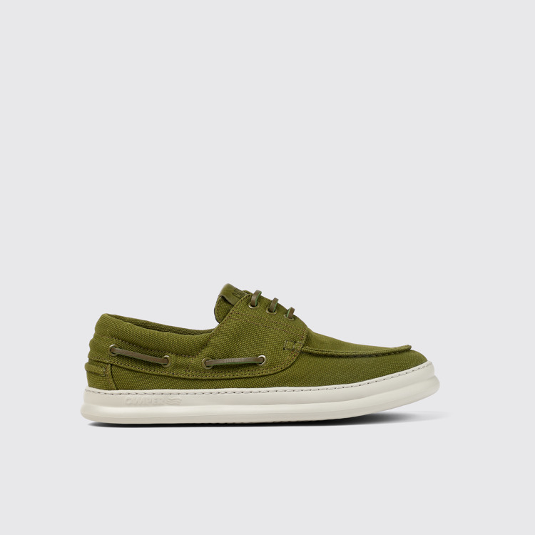 Side view of Runner Green Textile Boat Shoe for Men