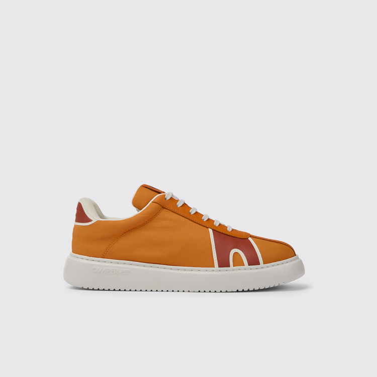 Side view of Runner K21 Orange, red, and white sneakers for men