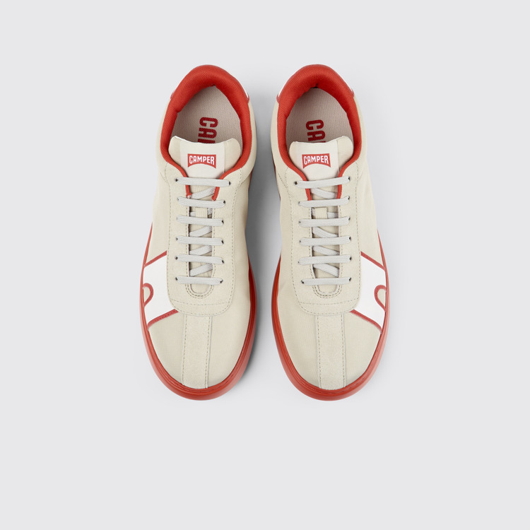 Overhead view of Runner K21 Gray and red textile and nubuck sneakers for men