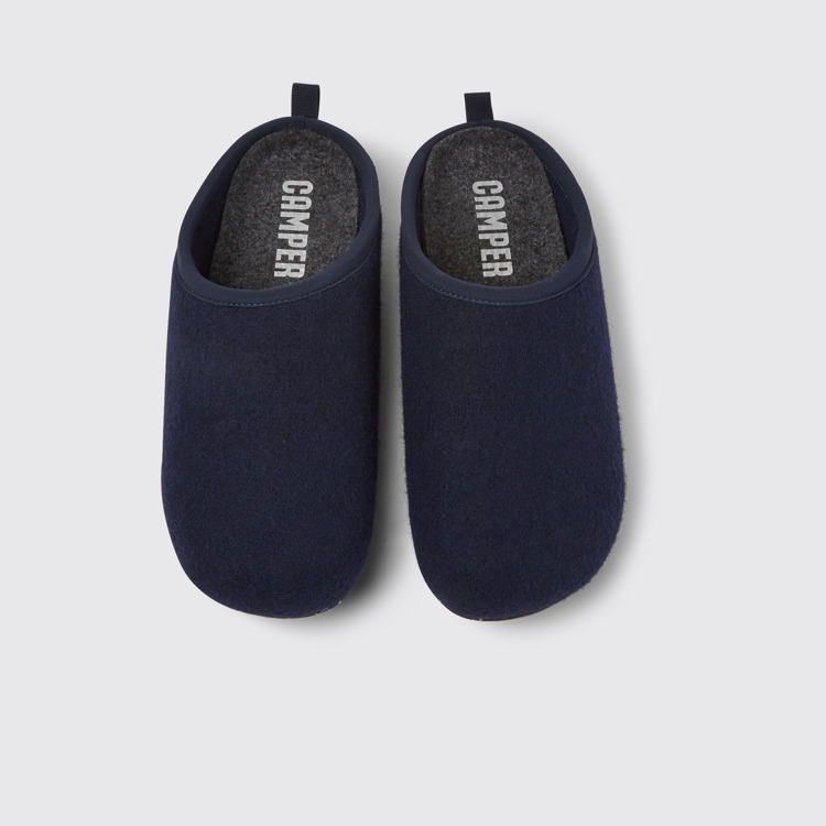 Overhead view of Wabi Dark blue wool men’s slippers